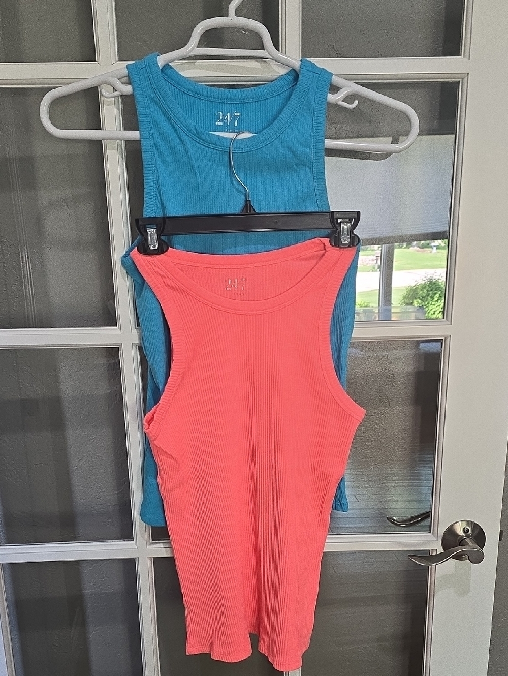 24/7 Maurices Ribbed Tank Tops - Coral Pink and Teal Blue - 2-Pack